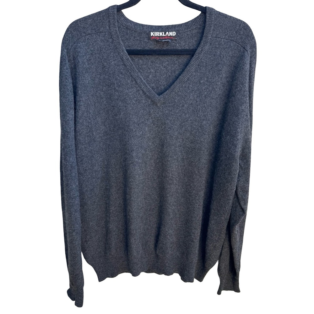 Kirkland Signature 100% Cashmere Quiet Luxury Minimalist Sweater Grey Mens L